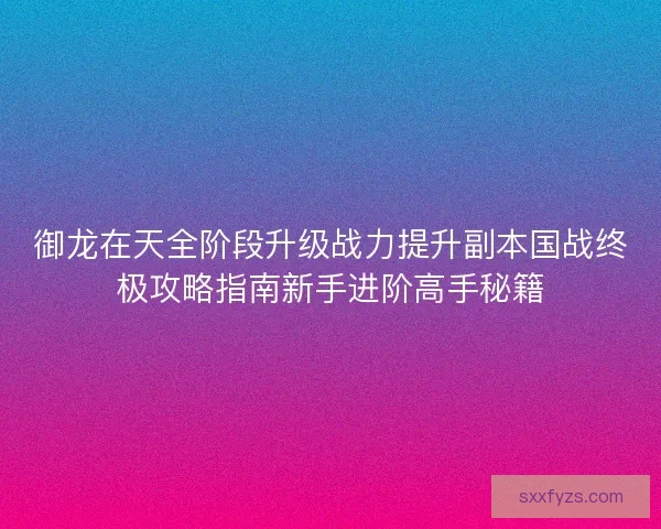 御龙在天全阶段升级战力提升副本国战终极攻略指南新手进阶高手秘籍